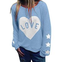 Meikosks Women's Long Sleeve T Shirt Letter Print Love Slogan Sweatshirts Plus Size Tops Pullover Blue