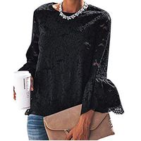 Beihxwe Women Long Sleeve Lace Trim Tunic Blouse Ladies Classy Solid Tops Tunic Blouses for Work Office (XL, Black)