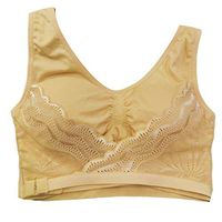 Women Sexy Bra Athletic Lace Front Cross Side Buckle Vest Adjustable Wireless Padded Sport Bra for Yoga Gym Workout Fitness (Yellow2, Size:L-Under Breast:27.6-29.5")