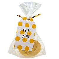 Flat Cellophane Bags with For You Yellow Polka Dot Stripe Gift Tags for Gift Packaging, Pack of 48