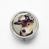 RhyNSky Animal Dog Mini Portable Pocket Pill Box Case Holder for Purse, 3 Compartments, Silvery, FS14