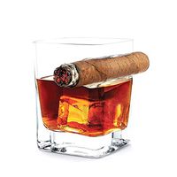 Wp-wj Cigar Cup 340ml, Vintage Whiskey Glass with Side Mounted Cigar Holder-Vintage Glass with Dent Cigar Holder-Men's Gift (Color : Silver)