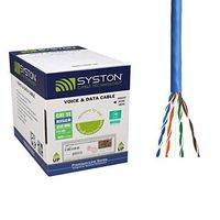 Cat5e Bulk Cable 1000ft Pure Copper, Outdoor/Indoor Heat Resistant, Solid 350Mhz, 24AWG, UTP, Riser Rated CMR, Blue by Syston Cable