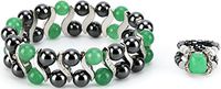 Elegant Womens Hematite Magnetic Therapy & Healing Stone Bracelet & Ring Set Pain Relief for Arthritis and Carpal Tunnel (Green Aventurine)