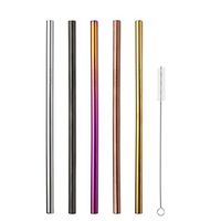 Set of 5 Extra Wide Stainless Steel Straws,Multi-Color Straight Reusable Smoothie Drinking Straws With Brushes and Carry Bag, 9.5 Inch X 8mm Metal Drink Straw for Party,Tumblers (Straight Set)