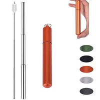 FJPTREN Telescopic Stainless Steel Metal Straw Collapsible Reusable Portable Drinking with Case Cleaning Brush Suitable for Travel Home Office Outdoor (Cylinder-Orange)