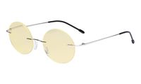 Eyekepper Computer Reading Glasses Blue Light Blocking-Round Rimless Readers Men Women Yellow Tinted,Silver +2.00
