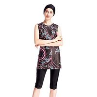 Gojendy Women Solid Ethnic Pattern Bathing Suit for Muslin Sleeveless Tank Top Swimwear (XXL, Black)