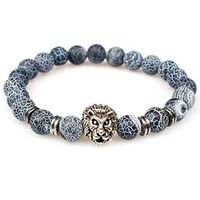 Jewelry,Gemstone Bracelet Natural Weathered Agate Stones Yoga Reiki Prayer Stone with Sliver Lion(Weathered Agate,Sliver Lion)