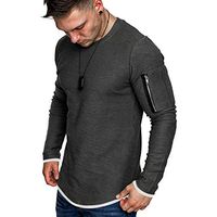 Kiyotoo Casual T Shirt for Men, Mens Long Sleeve Slim fit T-Shirt Sport Running Gym Tee Tops Longline Crewneck Shirts Dark Gray