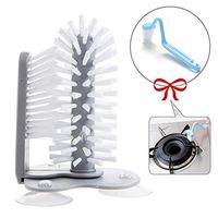 Yzwen Glass Washer Brush Cleaner with Suction Base Double Sided Bristle, Standing Glass Bottle Cup Cleaner for Bar Kitchen Sink Washing Cleaning Tools with Curved Cleaning Brush,A