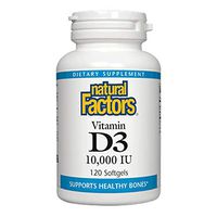 Natural Factors, Vitamin D3 10000 IU, Supports Strong Bones, Teeth, and Muscle and Immune Function with Flaxseed Oil, 120 softgels (120 Servings)