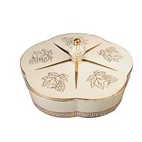 Bowl Ceramic Dried Fruit Plate, Fruit Plate, nut Snack Candy Box, Dried Fruit Box, 5 grids with lid Household tableware, retro bowl