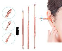 Ranvi Ear Pick Earwax Removal Kit with Storage Box and Cleaning Brush - Comfortable Stainless Steel Medical Grade Picks & Ear Curettes for Effective Earwax Removal, 3 PCS, Rose Gold.