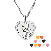 Flowers Heart Rhinestones Aromatherapy Essential Oils Diffuser Necklace-Stainless Steel Locket Pendant with 12 Colorful Pads