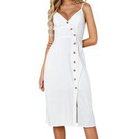 BEAUTYVAN Sexy Women's Summer Beach Midi Dress Shift Dress Button Sleeveless Sundresses