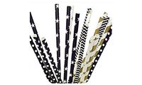 Black and gold 125 pcs Biodegradable Paper Straw, Drinking Straws for Birthdays, Weddings, Baby Showers, Celebrations and Parties, black, white and gold