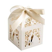 Pixnor 100pcs Wedding Sweets Candy Boxes Gift Favour Boxes - Couple Design (Creamy-white)