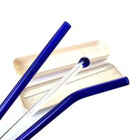 Furuipeng Glass Drinking Straw with Wheat Stalk Protective Carrying Case Holder - Sip Glass Stirrer Stick and Cleaning Brush Blue