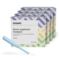 Amazon Brand - Solimo Plastic Applicator Tampons, Light Absorbency Multipack, Light/Regular/Super Absorbency, Unscented, 144 Count (4 packs of 36)