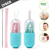 Comolife Silicone Straws Drinking Reusable Final Collapsible with Case Portable 2 Pack, 30&20 oz Tumbler with Cleaning Brushes Inside, Gift for Travel Office Home Use(Pink + Green)
