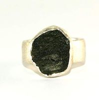 Moldavite Ring - Raw Rough - Brushed Sterling Silver - R1808