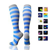 Compression Socks 20-30mmHg for Men & Women - Best Stocking for Running, Medical,Flight Travel & Maternity Pregnancy (Blue Strips, Small/Medium)