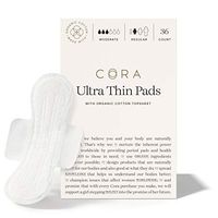 Cora Ultra Thin Organic Cotton Period Pads, Regular Absorbency, with Wings & Dry Wicking Technology (New & Improved 36 Count)
