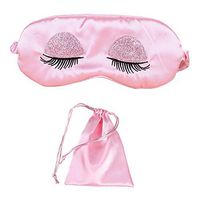 Ayygift Sweet Girl's Satin Eye Mask Long Eyelash Embroidered Eye Cover Sleeping Eyeshade with Portable Pouch
