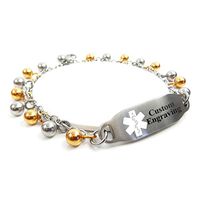 My Identity Doctor - Women's Medical ID Bracelet with Engraving - 316L 2mm Steel Drops - White - Wrist Size 5.75 Inch