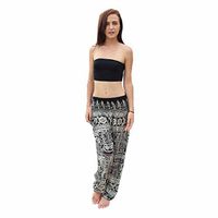 Fanteecy Women Boho Printed Smocked Waist Harem Yoga Pants Floral Print Baggy Pants Hippie Workout Pilates Pants (Free Size, Black)