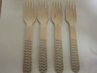 Vintage Disposable Silver Chevron Wooden Forks - Party Flatware - 25 Ct. - Twilight Parties
