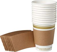 Compostable Drinking Cup, 12 Ounce, PLA-Lined for Hot or Cold Beverages, Recyclable Sleeve, White, 64 Pack