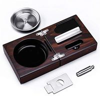 KTSWP Stainless Steel Cigar Ashtray Solid Wooden Box with Cigar Punch Cutter Holder Portable Case Set
