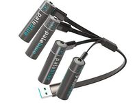 USB Rechargeable AA Batteries by Pale Blue, Lithium Ion 1.5v 1560 mAh, Charges Under 2 Hours, Over 1000 Cycles, 4-in-1 USB to Micro USB Charging Cable, LED Charge Indicator, 4-Pack