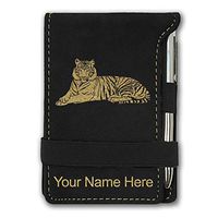 Mini Notepad, Tiger, Personalized Engraving Included (Black with Gold)