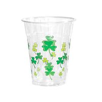 Party Essentials N700050 Soft Plastic Printed Party Cups, Shamrocks/Clovers, 16 oz, 60-Count