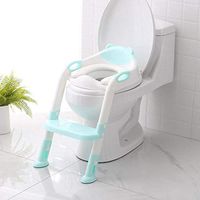 Potty Training Seat with Step Stool Ladder with for Boys and Girls Baby Toddler Kid - Potty Training Toilet Seat Chair with Handles Padded Seat Non-Slip Wide Step (Blue)