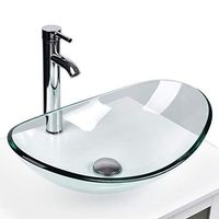YOURLITE Modern Tempered Glass Sink Bathroom Vanity Vessel Sink and Faucet Combo Boat Style Utility Sink Above Counter