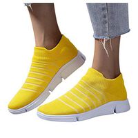 Veodhekai Women Solid Striped Sneakers Flats Shoes Ankle Sport Run Sneakers Casual Shoes Cute Students Work Yellow