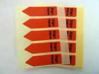 Minilabel 125 X Red Alert Arrow Labels , Sign Here , Removable Low Tack Stickers For Documents, Letters Or Contracts