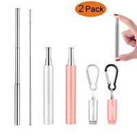Reusable Metal Straws Telescopic Stainless Steel Drinking Straws Portable Collapsible Straw with Case 2 Pack Rose Gold/Silver