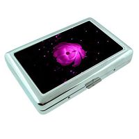 Vibrant Flower Em1 Hip Silver Cigarette Case Id Holder Metal Wallet 4" X 2.75" RFID Protection