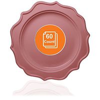 Tiger Chef 60-Count, 8-inch Pink Color Round Scalloped Rim Disposable Plastic Plate Set Includes 60 Plastic Salad Plates - BPA-Free