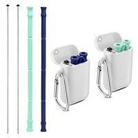 Vantic Collapsible Reusable Silicone Straws, Portable Drinking Straw with Travel Case & Cleaning Brush - 2 Pack