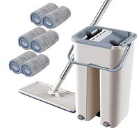 TSY Squeegee Mop Bucket with Mop Pads, Microfiber Flat Mop Cleaning Squeeze Hand Free Floor Mop (Bucket + mop + 6PC Mop Pads)