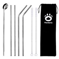 Pandaria Stainless Steel Drinking Straws Spoon Straws Set of 5, 10.5" Metal Straws for 20 oz & 30 oz Tumblers Cups Mugs, Fits All Yeti, RTIC or Ozark Trail Tumblers Ramblers, Cleaning Brush Included