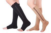 2 Pairs Open Toe Knee Length Zipper Compression Socks 15-20 mmHg Support 3 Sizeassorted 4XL