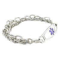 N-Style ID Women's Medical Id Bracelet Personalized Triple Stainless Steel -Purple 7.25