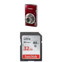 Canon PowerShot ELPH 180 Digital Camera (Red) and SanDisk 32GB Memory Card
